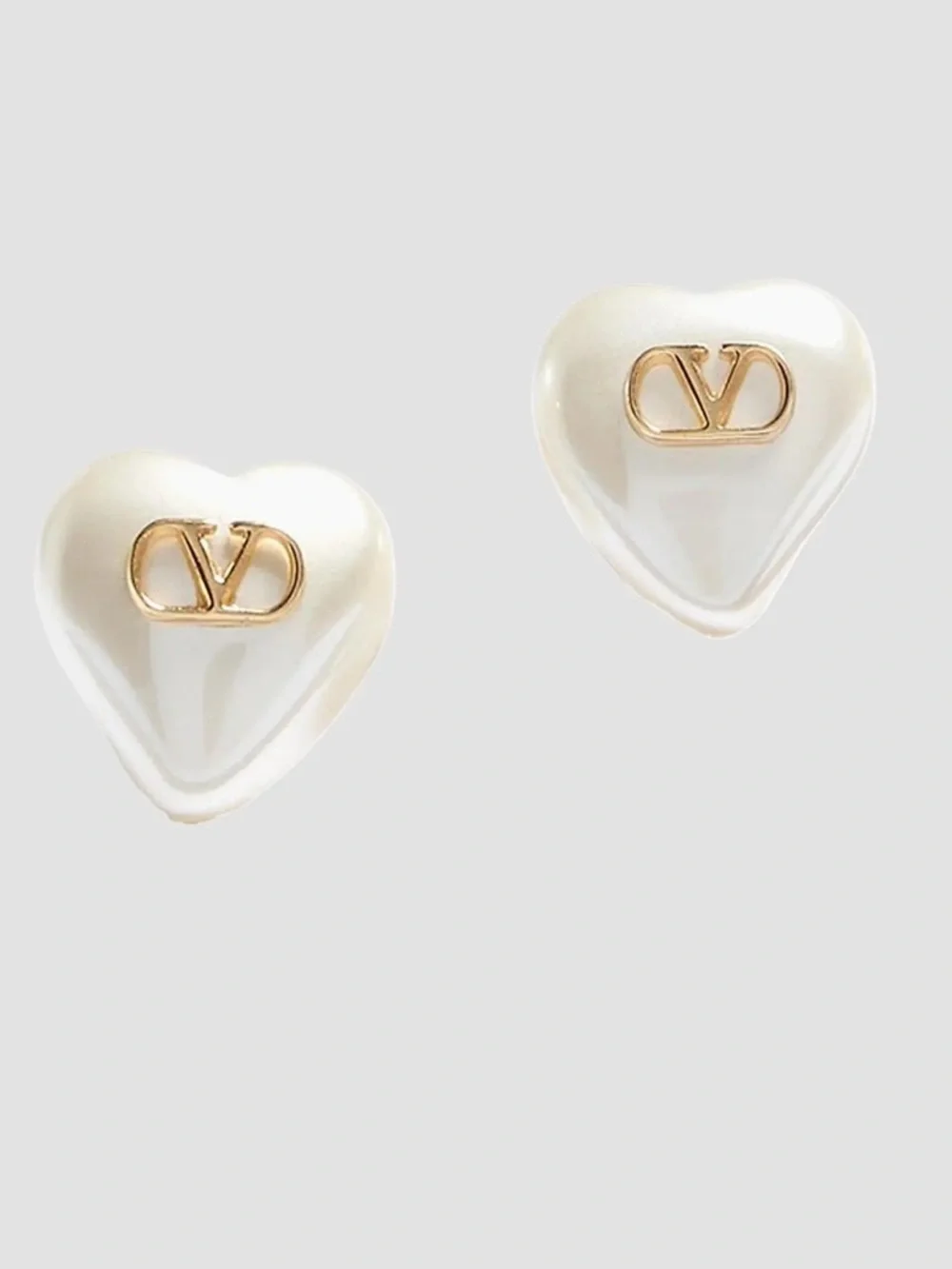 Valentino Garavani White Heart VLogo Signature Metal and Pearl Stud Earrings